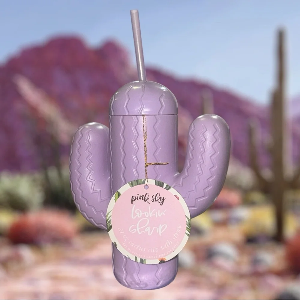 Pink Sky Lavender Cactus Party Tumbler with Straw